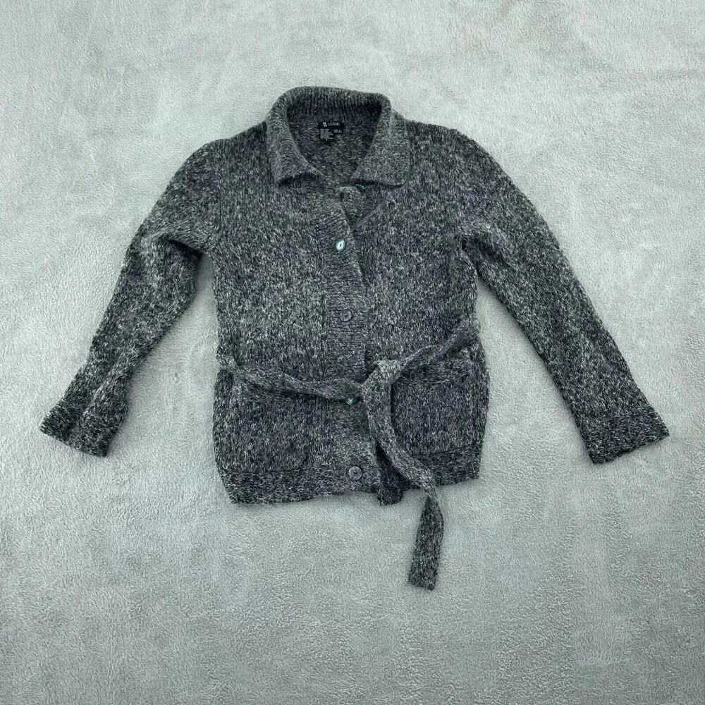 Sisters Gray Wool Blend Cardigan Sweater With Belted Waist Size L 3693